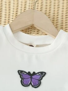 女孩蝴蝶圖案木耳邊T恤和百褶半身裙 - 彩色 - 查看 4