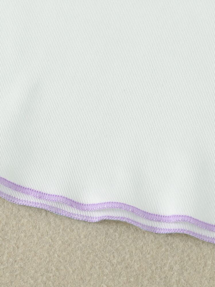 Fille T-shirt à imprimé papillon à ourlet ondulé et Jupe plissée - Multicolore - Voir 5