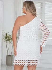 Eilly Bazar Plus One Shoulder Guipure Lace Dress - White - View 2