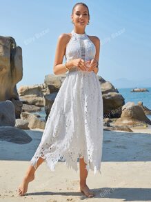 Eilly Bazar Guipure Lace Halter Neck Dress