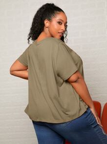 SHEIN CURVE+ Plus Slogan Graphic Tee - Army Green - View 2