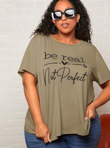 SHEIN CURVE+ Plus Slogan Graphic Tee - Army Green - View 7