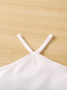 SHEIN Cô Gái Trẻ Đen & Trắng Khối màu Giải trí Halterneck Bộ quần đùi & áo sơ mi Cho mùa hè - Đen và trắng - Xem 3