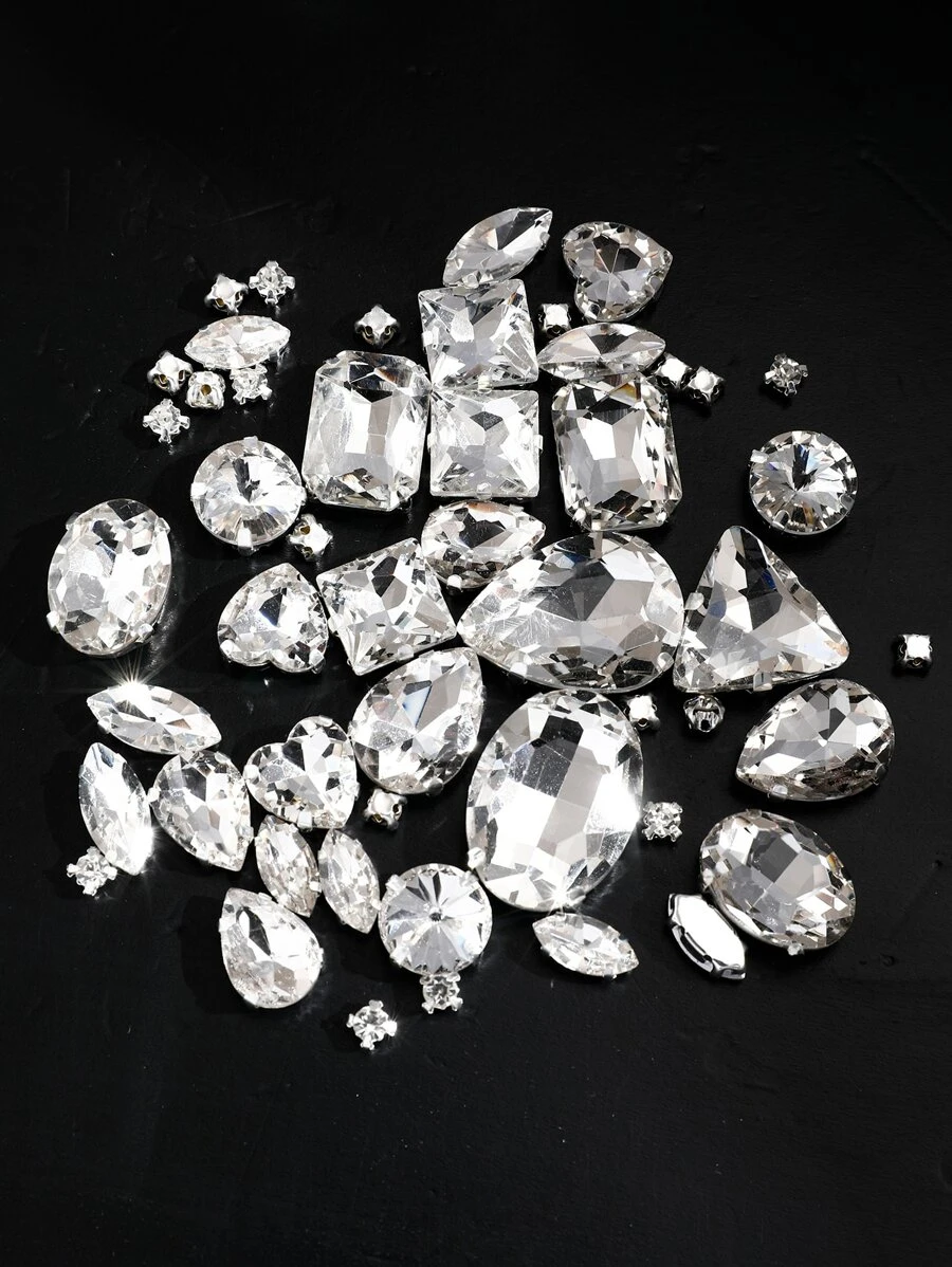 20pcs/set Artificial Crystal DIY Accessory, Modern Heart & Water-drop Shaped Garment Decoration Excipient For Crafts - White - View 1