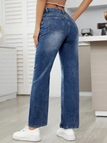 SHEIN Essnce High Waist Straight Leg Jeans - Dark Wash - View 2