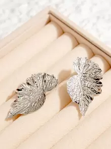 樹葉設計耳釘 - 銀色 - 查看 2