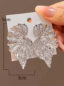 樹葉設計耳釘 - 銀色 - 查看 3