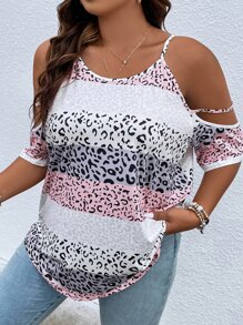 SHEIN LUNE 大碼豹紋印花挖肩T恤 - 彩色 - 查看 3