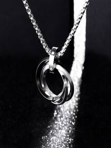 時尚流行男士戒指吊飾項鍊不銹鋼朋克嘻哈風格適合珠寶禮物和時尚外觀 - 黑色 - 查看 8