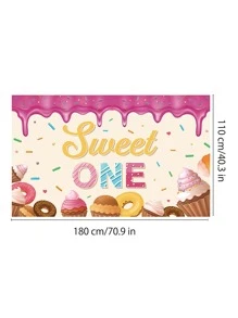 1入組180*110cm一歲生日甜甜圈主題聚酯布橫幅，印有「生日快樂」字樣，室內生日派對的完美裝飾背景布 - 彩色 - 查看 3
