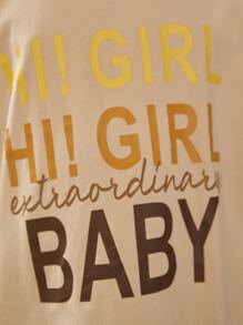 SHEIN 少女鬆身針織拼色休閒掉肩t恤,帶字母印花圖案 - 卡其色 - 查看 2