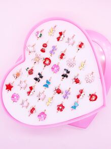 36入禮盒裝合金多款花色開口戒指,女性鑽石彩油滴戒指套裝 - 彩色 - 查看 2