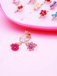 36入禮盒裝合金多款花色開口戒指,女性鑽石彩油滴戒指套裝 - 彩色 - 查看 3