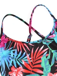 SHEIN WYWH 熱帶圖案繞頸露背連體衣