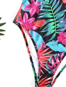 SHEIN WYWH 熱帶圖案繞頸露背連體衣