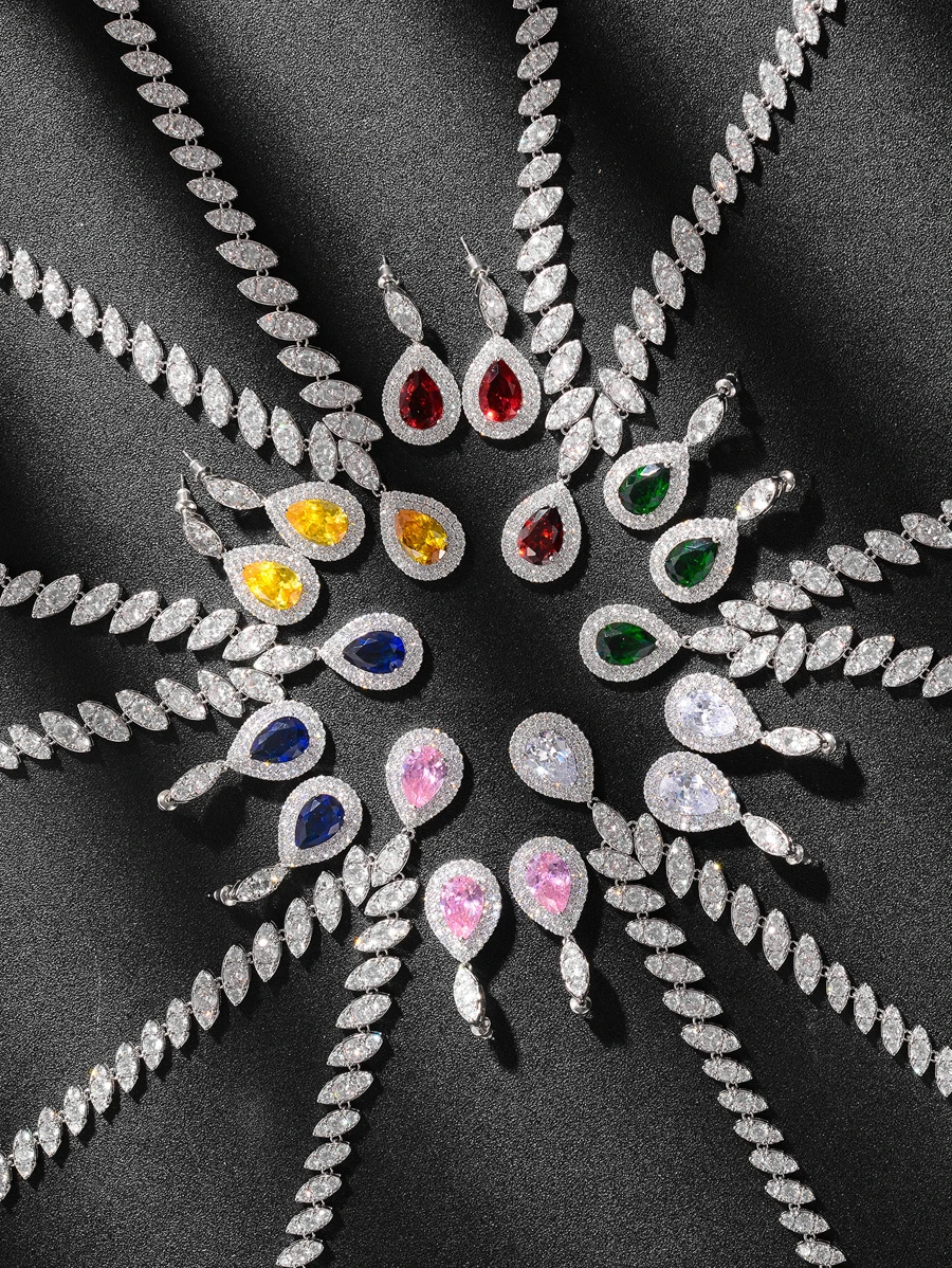 cái/bộ Sang Trọng Đính Đá Cubic Zirconia Trang Trí Hình Giọt Nước Bộ Trang Sức Dành Cho Nữ Dự Tiệc - Nhiều màu - Xem 1