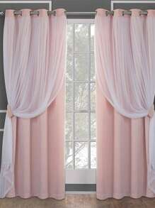 珊瑚粉色單片窗簾,現代滌綸臥室和客廳單面板遮光窗簾 - 珊瑚粉 - 查看 3