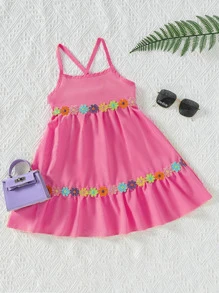 小女童貼花荷葉邊吊帶洋裝