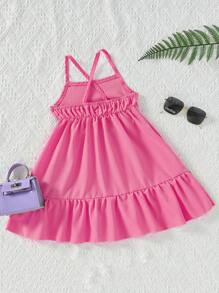 小女童貼花荷葉邊吊帶洋裝