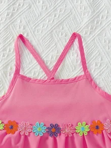 小女童貼花荷葉邊吊帶洋裝