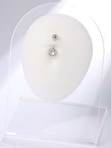 1pc S925 Sterling Silver Double Rhinestone Navel Ring Round Belly Button Piercing, Simple, Stylish And Sexy For Summer Beach Wear Holiday - Silver - View 2