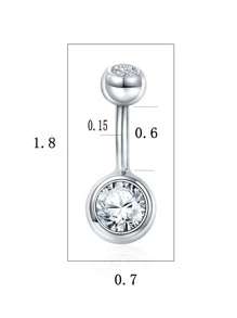 1pc S925 Sterling Silver Double Rhinestone Navel Ring Round Belly Button Piercing, Simple, Stylish And Sexy For Summer Beach Wear Holiday - Silver - View 5