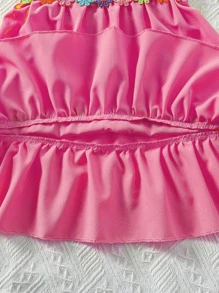 小女童貼花荷葉邊吊帶洋裝