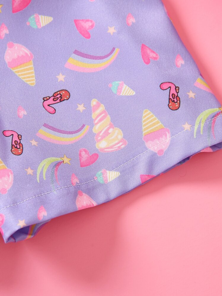 SHEIN Toddler Girls Rainbow Print Tee & Overall Romper - Multicolor - View 5