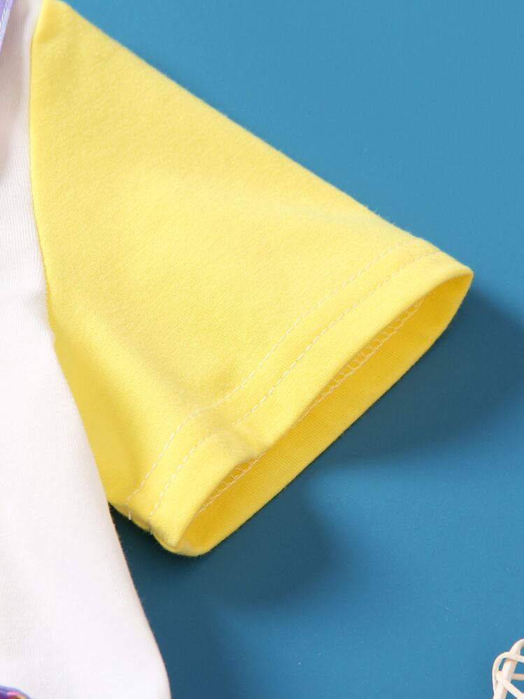 SHEIN Toddler Girls Rainbow Print Tee & Overall Romper - Multicolor - View 6