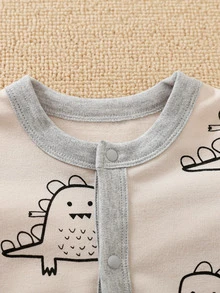 Yierying 男嬰卡通圖案連身褲 - 杏色 - 查看 3