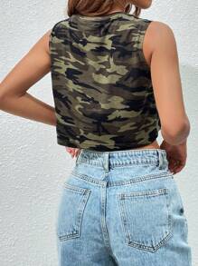 SHEIN EZwear 戶外運動風迷彩印花短款背心 - 彩色 - 查看 5