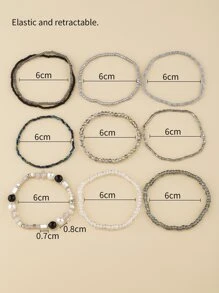 10pcs/set Faux Pearl Decor Beaded Bracelet - Multicolor - View 3