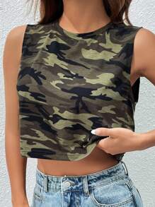 SHEIN EZwear 戶外運動風迷彩印花短款背心 - 彩色 - 查看 6