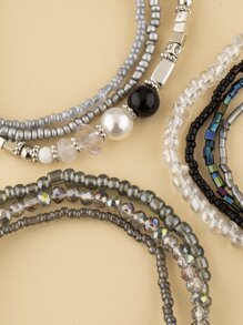 10pcs/set Faux Pearl Decor Beaded Bracelet - Multicolor - View 4