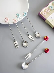 6pcs Donuts Decor Spoon & Fork Set - Silver - View 3