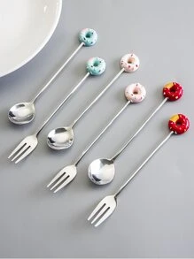6pcs Donuts Decor Spoon & Fork Set - Silver - View 4