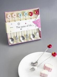 6pcs Donuts Decor Spoon & Fork Set - Silver - View 5