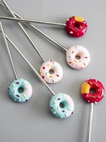 6pcs Donuts Decor Spoon & Fork Set - Silver - View 6