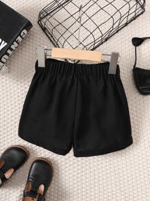 Toddler Girls Button Detail Fold Pleated Detail Shorts - Black - View 2