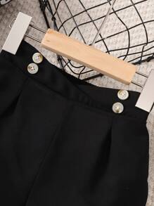 Toddler Girls Button Detail Fold Pleated Detail Shorts - Black - View 3