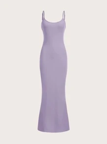 SHEIN EZwear 素色魚尾裙下擺吊帶洋裝 - 紫色 - 查看 1