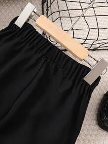 Toddler Girls Button Detail Fold Pleated Detail Shorts - Black - View 4