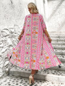 SHEIN Swim Allover Print Batwing Sleeve Kimono Summer - Multicolor - View 2