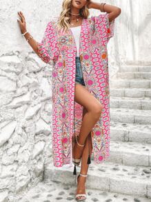 SHEIN Swim Allover Print Batwing Sleeve Kimono Summer - Multicolor - View 3