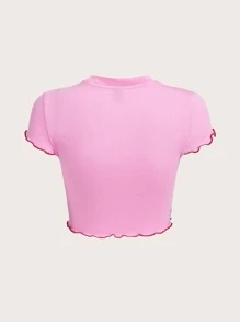 SHEIN ICON Angel Print Lettuce Trim Crop Tee - Baby Pink - View 2