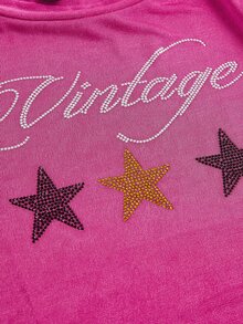 SHEIN ICON Rhinestone Letter & Star Pattern Crop Tee - Hot Pink - View 4