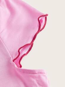 SHEIN ICON Angel Print Lettuce Trim Crop Tee - Baby Pink - View 4