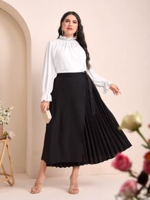 Modelyn 大碼珍珠串珠荷葉袖襯衫 - 白色 - 查看 5