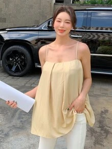DAZY Solid Fold Pleated Cami Top - Khaki - View 5