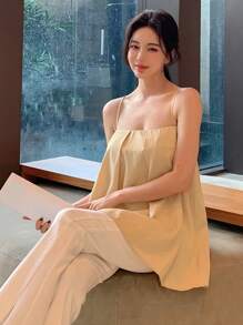 DAZY Solid Fold Pleated Cami Top - Khaki - View 6